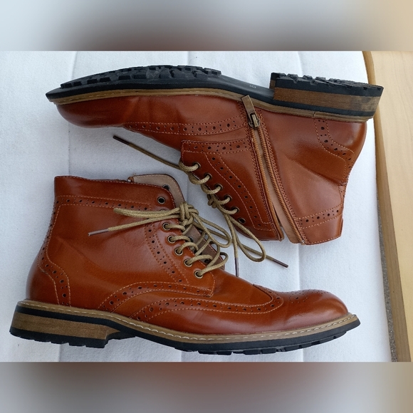 Bruno Marc Men's Brown Leather Brogue Boots_ Like New_ 8.5 - Picture 6 of 14